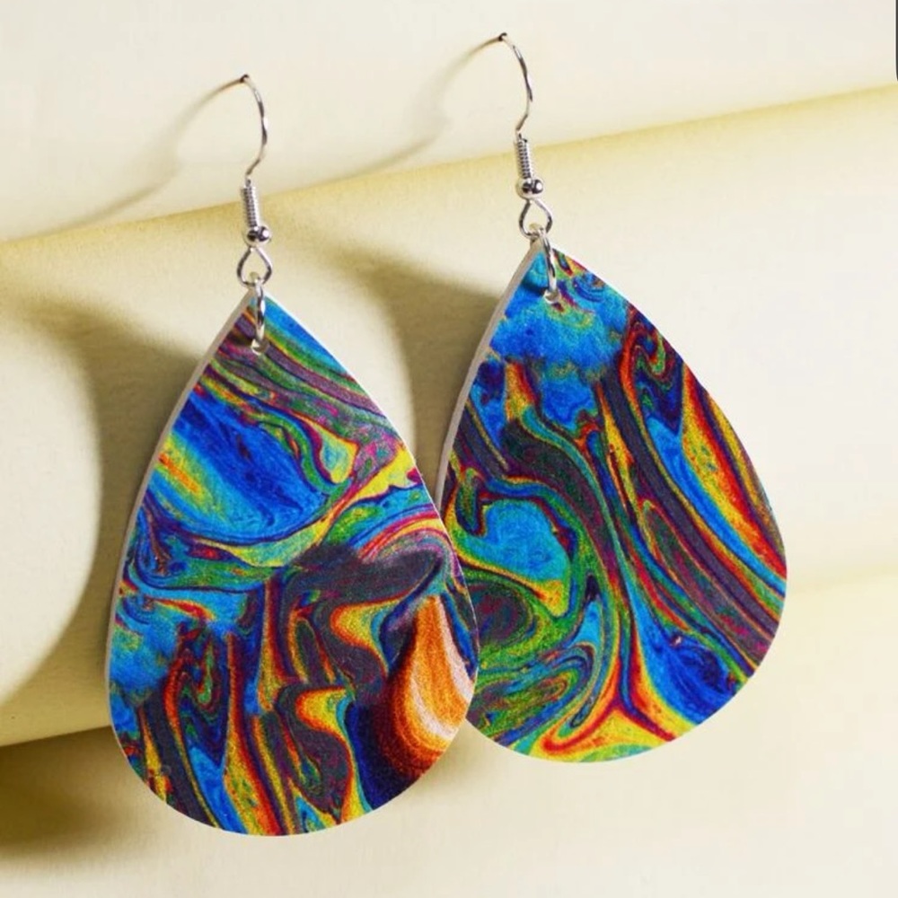 Multi Water Colored Rain Drop Earrings